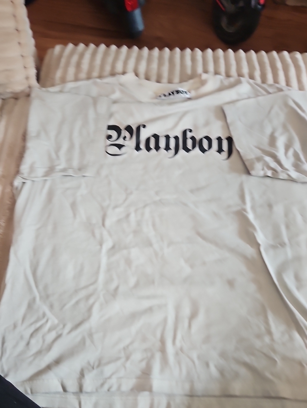 PLAYBOY By Pacsun Off-White Short Sleeve Tee with Black Logo Script